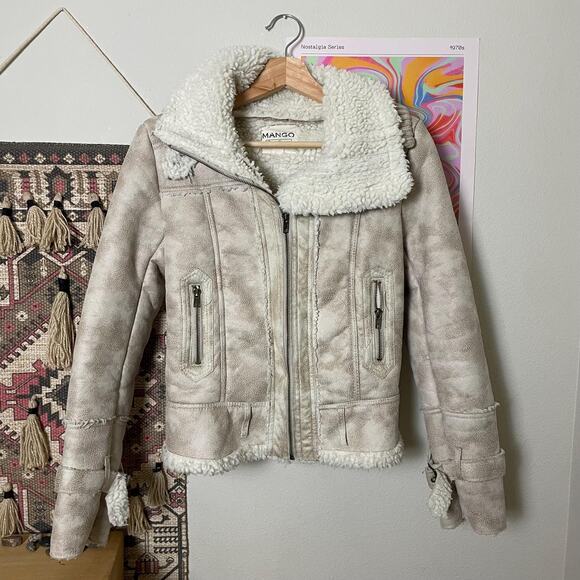 y2k style mango shearling moto jacket | size XS - Picture 3 of 7